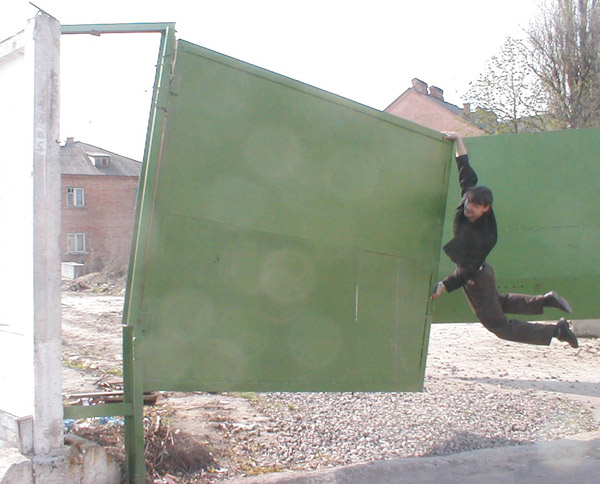 вися на воротах